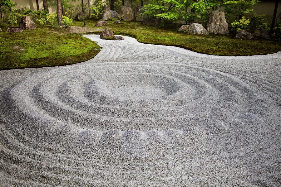 Japan, Kyoto, Zen Stone Garden Digital Art by Aldo Pavan