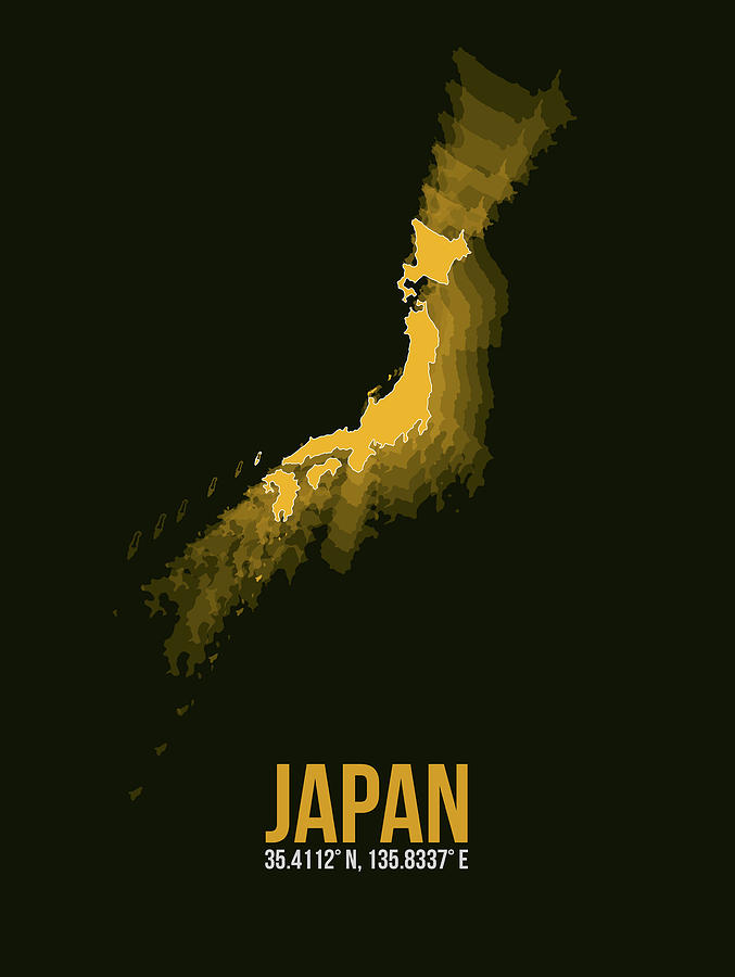 Map Digital Art - Japan Radiant Map II by Naxart Studio