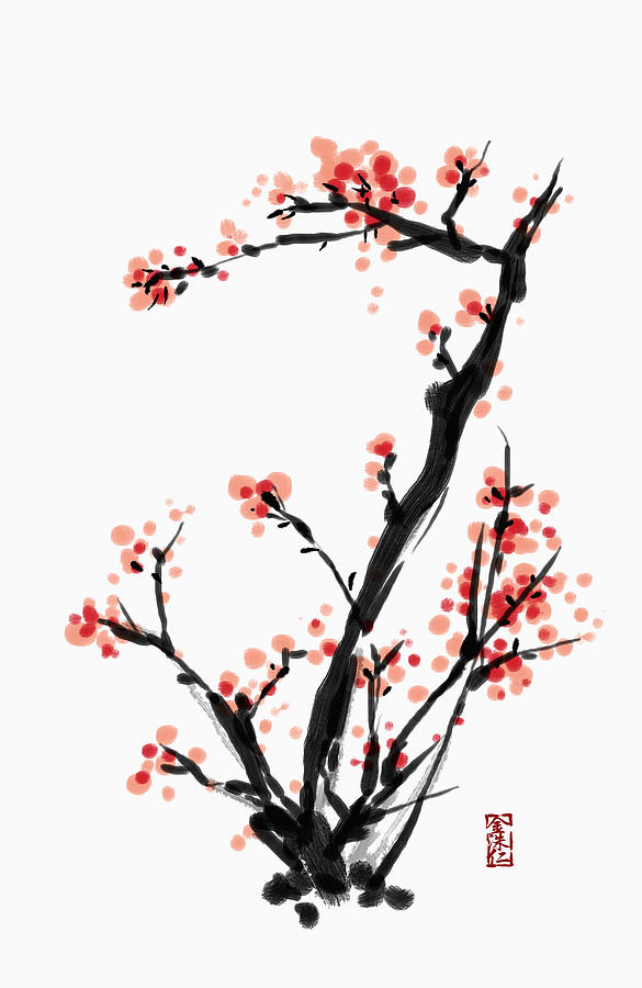 Tree Drawing - Japanese Apricot Tree In Ink Painting by Kim Suin