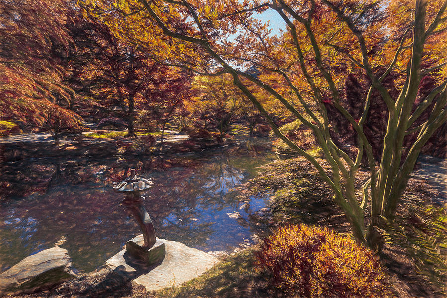 Japanese Garden at Gibbs Oil Painting Photograph by Debra and Dave Vanderlaan