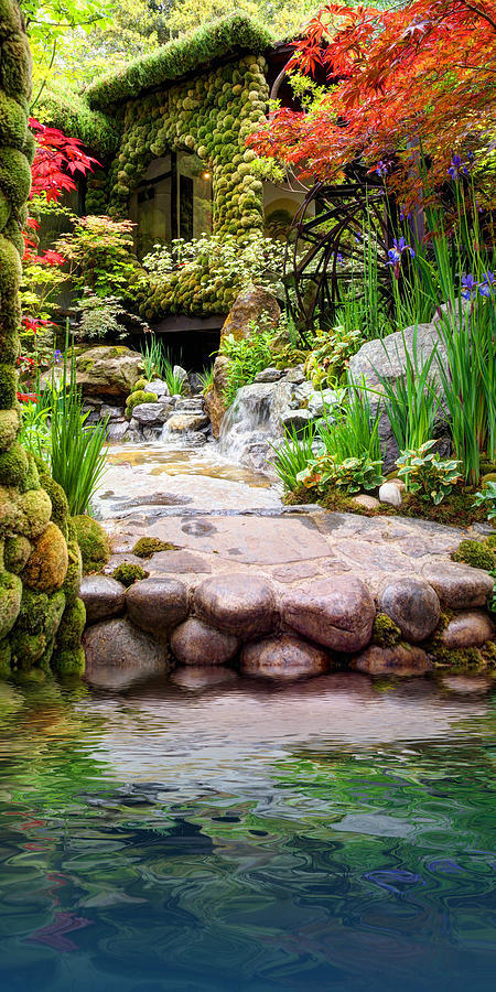 Japanese Garden Reflections Panoramic Photograph by Gill Billington