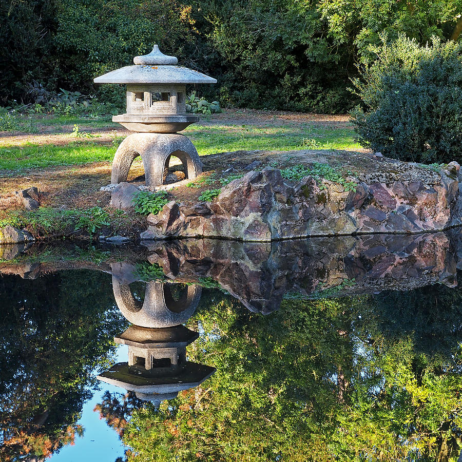 Japanese Garden Stone Lantern Reflection Photograph by Gill Billington