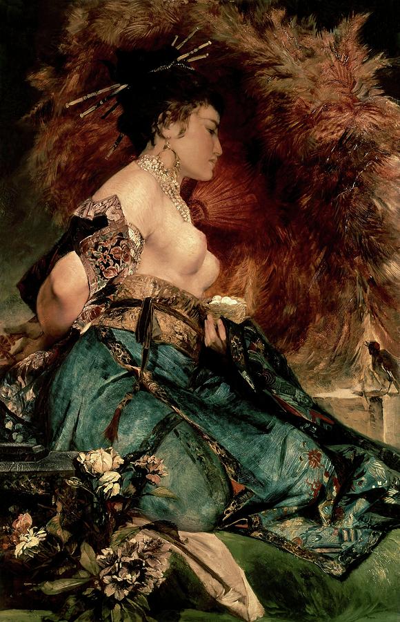 Japanese girl - 19th century - oil on canvas. Painting by Hans Makart -1840-1884-