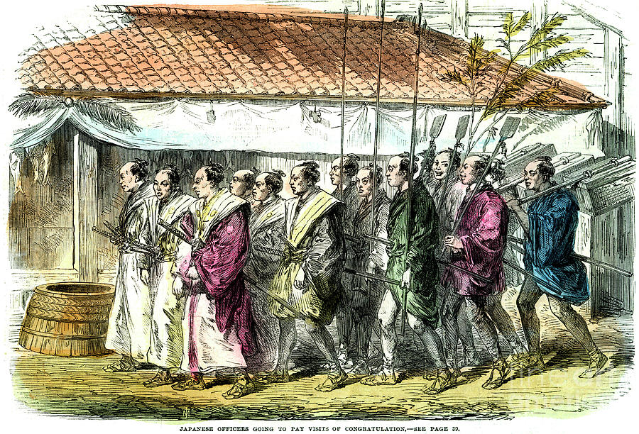 Japanese Officers Going To Pay Visits Drawing by Print Collector