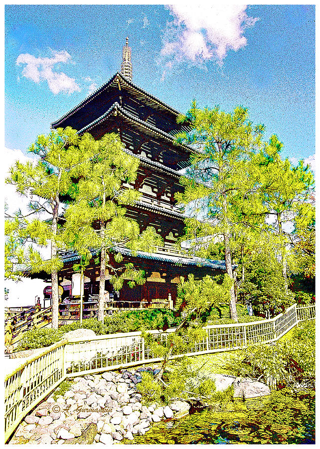 Japanese Pagoda EPCOT Walt Disney World Digital Art by A Macarthur Gurmankin