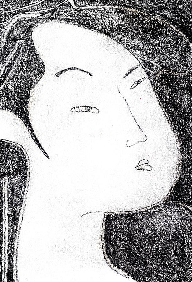 Japanese Print Pencil Drawing 14 Drawing by Edgeworth Johnstone