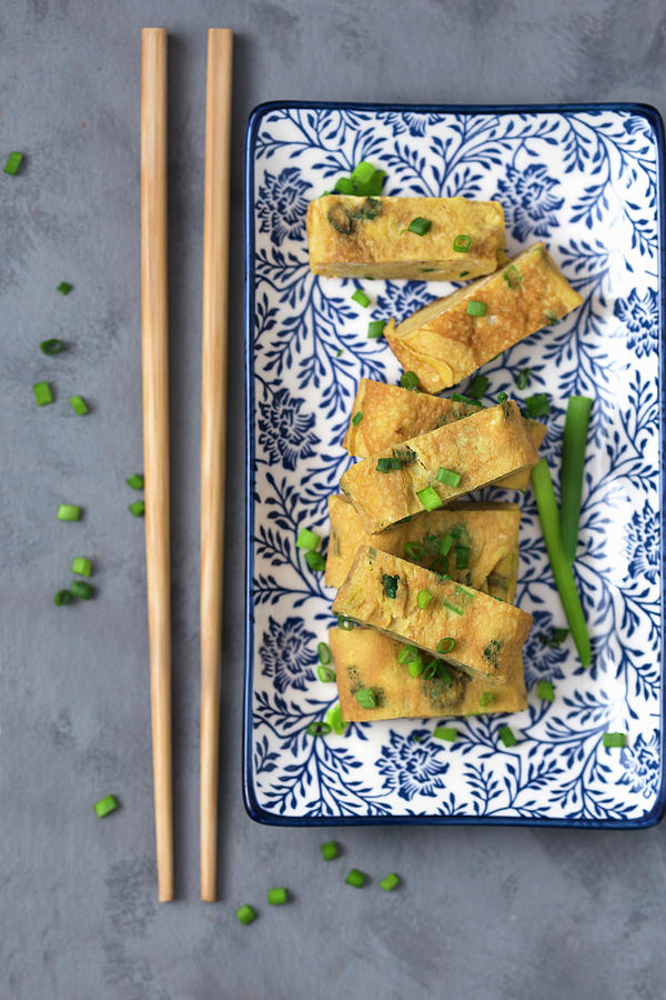 Japanese Rolled Omlette tamagoyaki With Fresh Chives japan Photograph ...