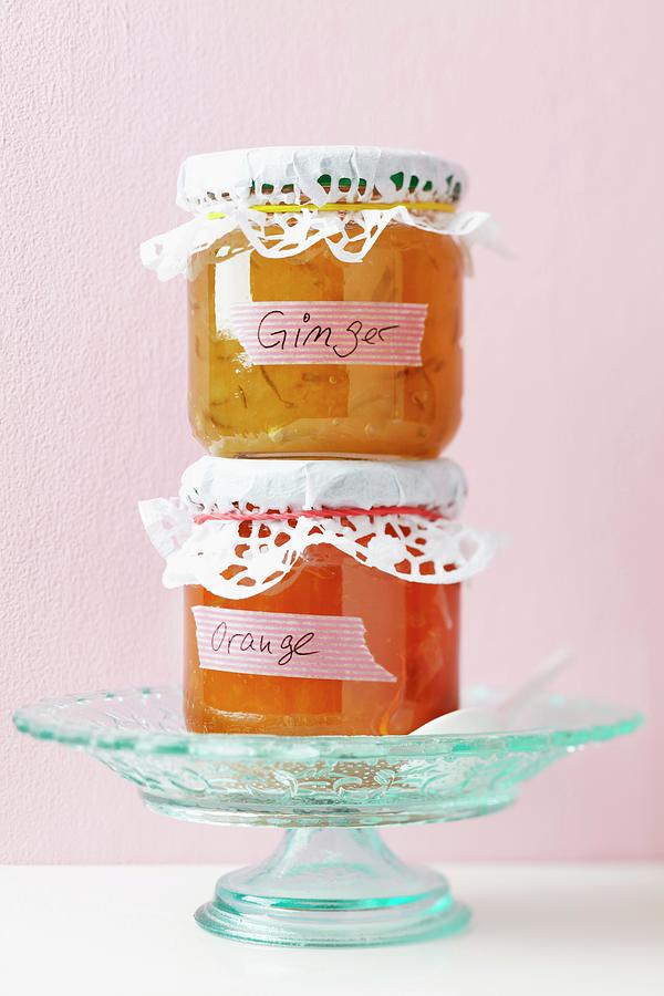 Jars Of Jam With Doily Lids Photograph by Franziska Taube