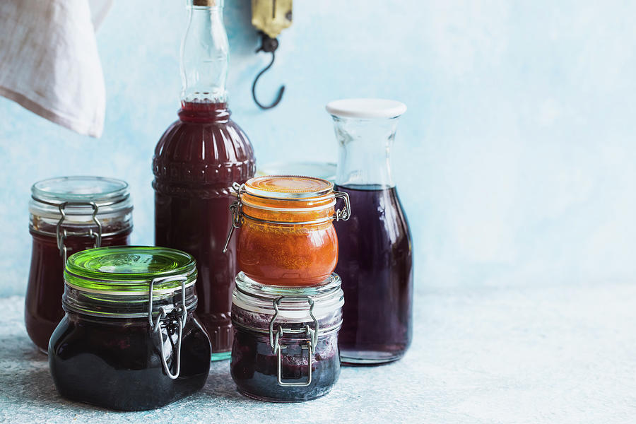 Jars Of Various Homemade Jams And Beverages Photograph by Andrey Maslakov
