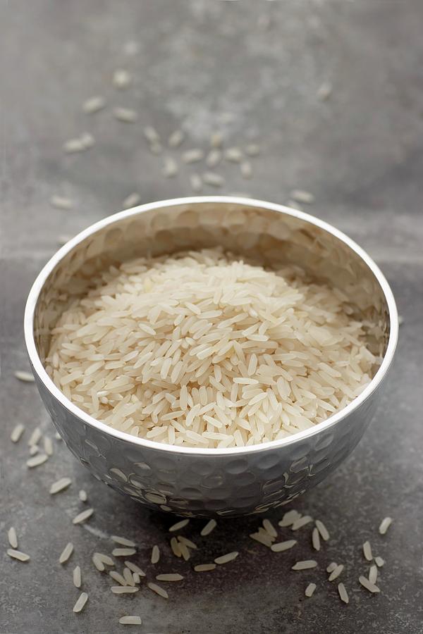 Jasmine Rice In A Metal Bowl Photograph by Petr Gross