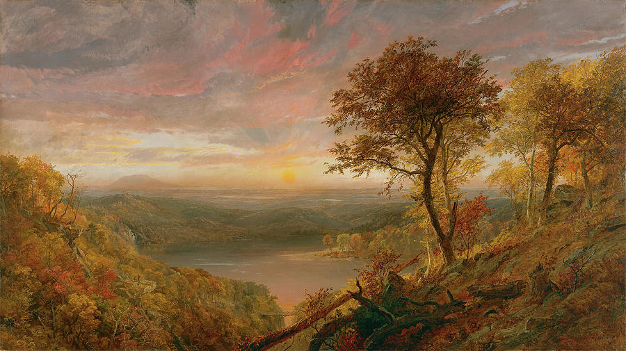 Jasper Francis Cropsey -Rossville, 1823-Hastings-on-Hudson, 1900-. Greenwood Lake -1870-. Oil on ... Painting by Jasper Francis Cropsey -1823-1900-