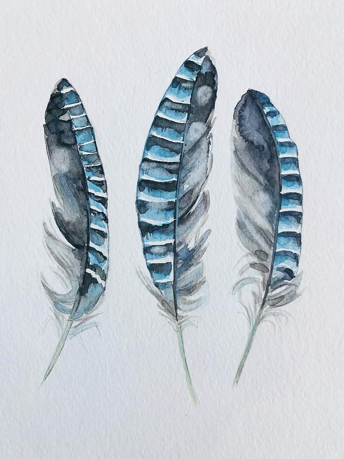 Feather Still Life Painting - Jay Feathers by Luisa Millicent