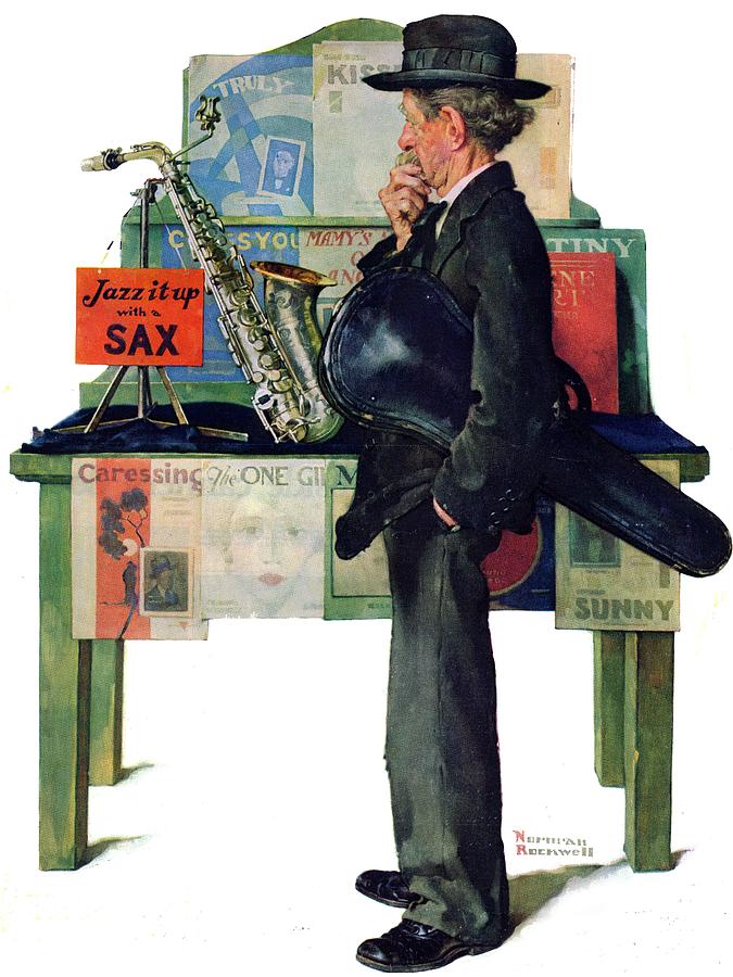 Norman Rockwell Painting - jazz It Up Or saxophone by Norman Rockwell