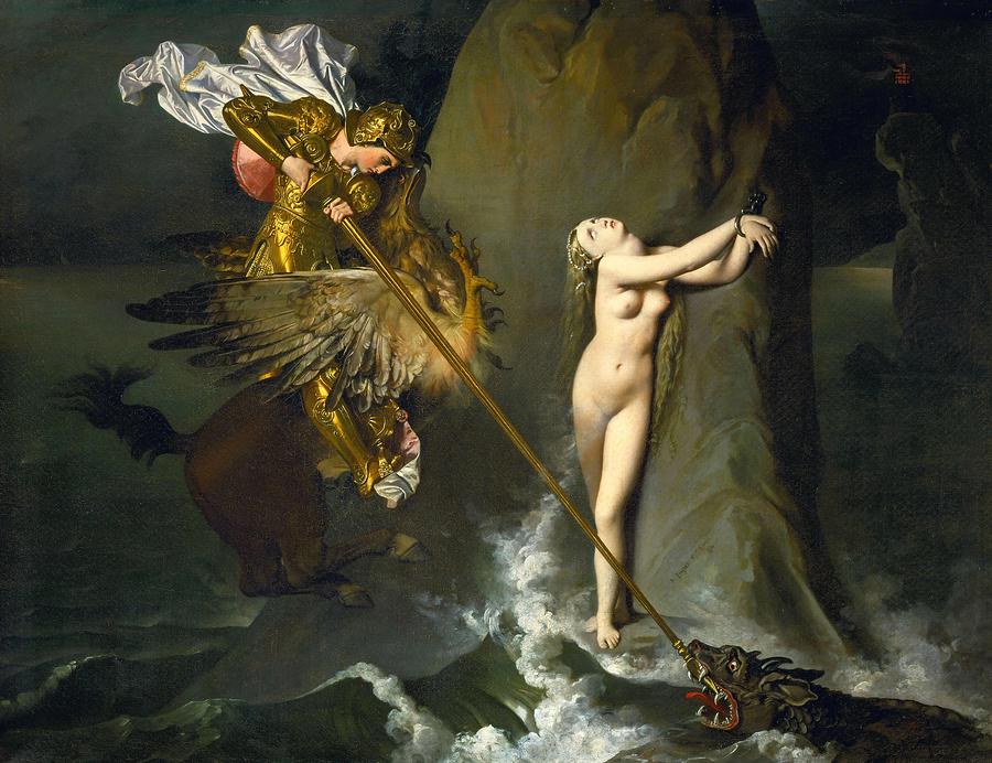 Jean Auguste Dominique Ingres / Angelica Saved by Ruggiero, 1819-1839. Painting by Jean Auguste Dominique Ingres -1780-1867-