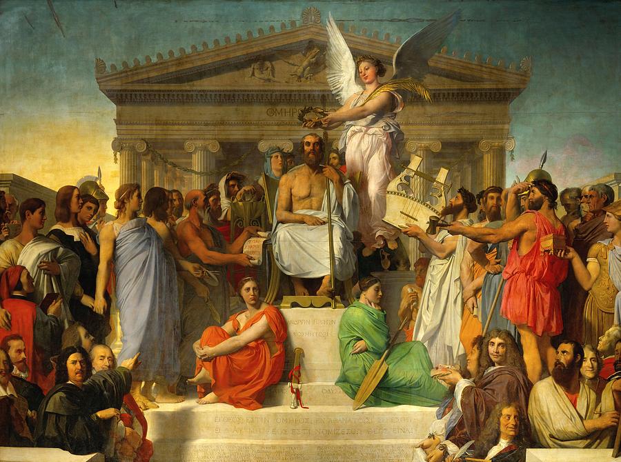 Jean Auguste Dominique Ingres / The Aphotheosis of Homer, 1827, Oil on canvas, 386 x 515 cm. Painting by Jean Auguste Dominique Ingres -1780-1867-