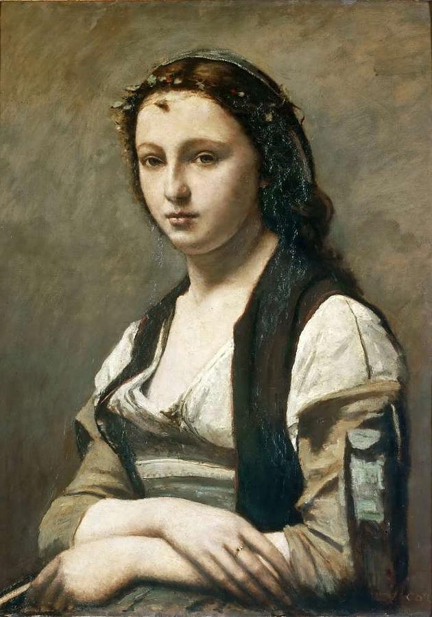 Jean-Baptiste-Camille Corot French, 1796-1875,  Woman with a Pearl ca. 1858-68 Painting by Jean-Baptiste-Camille Corot