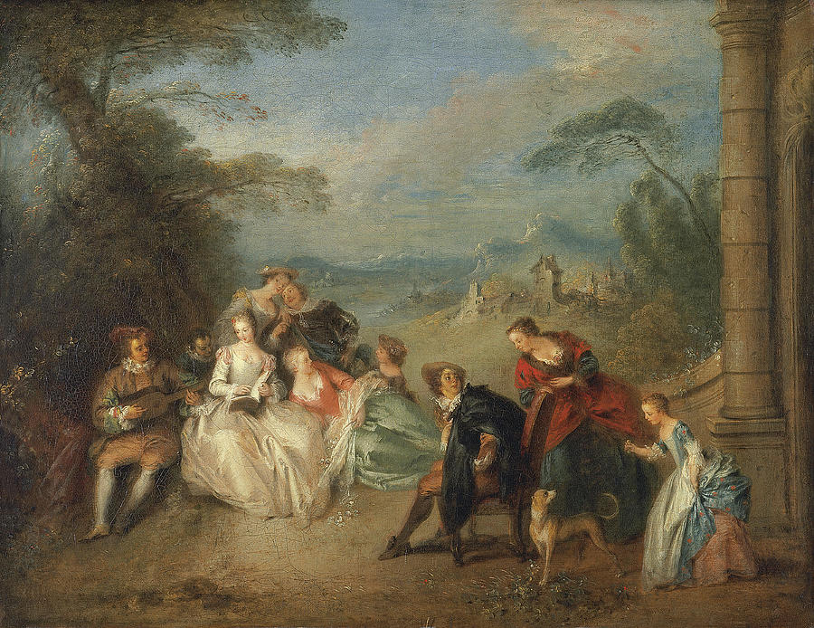Jean-Baptiste Pater -Valenciennes, 1695-Paris, 1736-. Concert Champetre -1734-. Oil on canvas. 53... Painting by Jean Baptiste Pater -1695-1736-