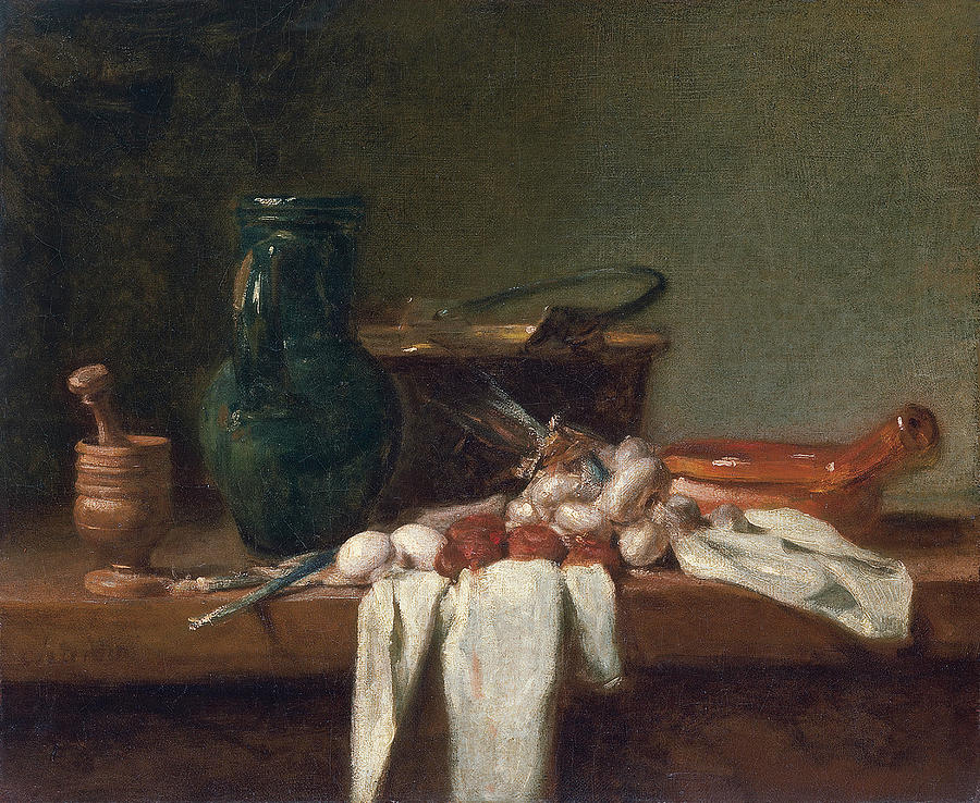 Jean Baptiste Simeon Chardin -Paris, 1699-1779-. Still Life with Pestle and Mortar, Pitcher and C... Painting by Jean Baptiste Simeon Chardin -1699-1779- Jean Baptiste Simeon Chardin -Paris, 1699-1779-. Still Life with Pestle and Mortar, Pitcher and C... Painting by Jean Baptiste Simeon Chardin -1699-1779-
