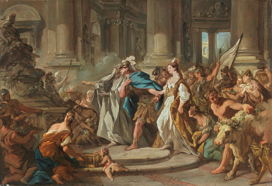 Jean Francois De Troy Painting - Jean Francois de Troy -Paris, 1679 -Rome, 1752-. Jason and Medeain the temple of Jupiter -ca. 174... by Jean-Francois de Troy -1679-1752-