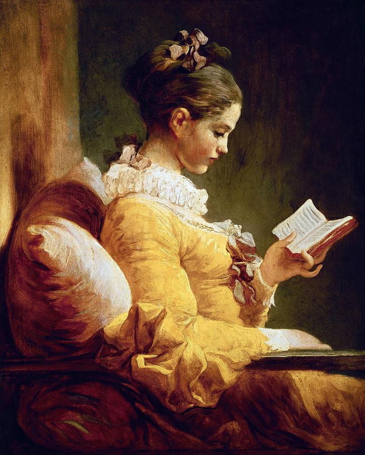 JEAN-HONORE FRAGONARD Young Girl Reading, c. 1769, National Gallery of Art, Washington DC. Painting by Jean-Honore Fragonard -1732-1806-