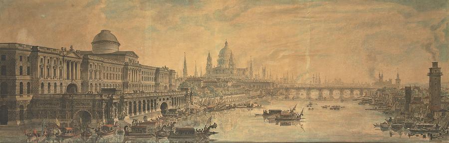 Jean Louis Desprez - Somerset House, Saint Pauls Cathedral and Blackfriars Bridge Painting by Celestial Images