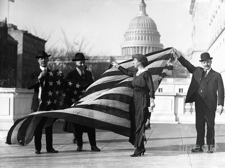Jeannette Rankin With American Flag Photograph by Bettmann
