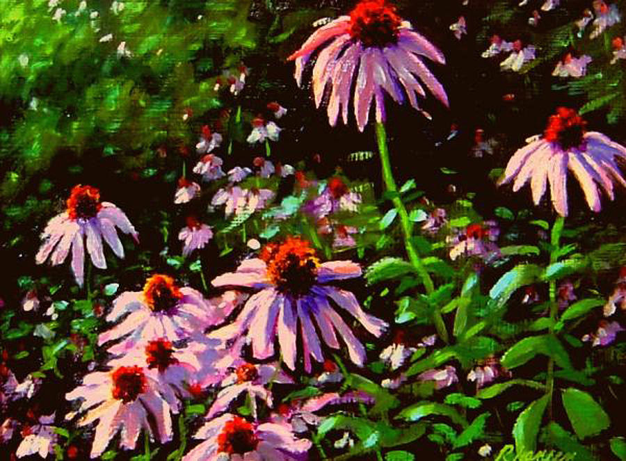 Jeannettes Cone Flowers Painting by Rick Hansen
