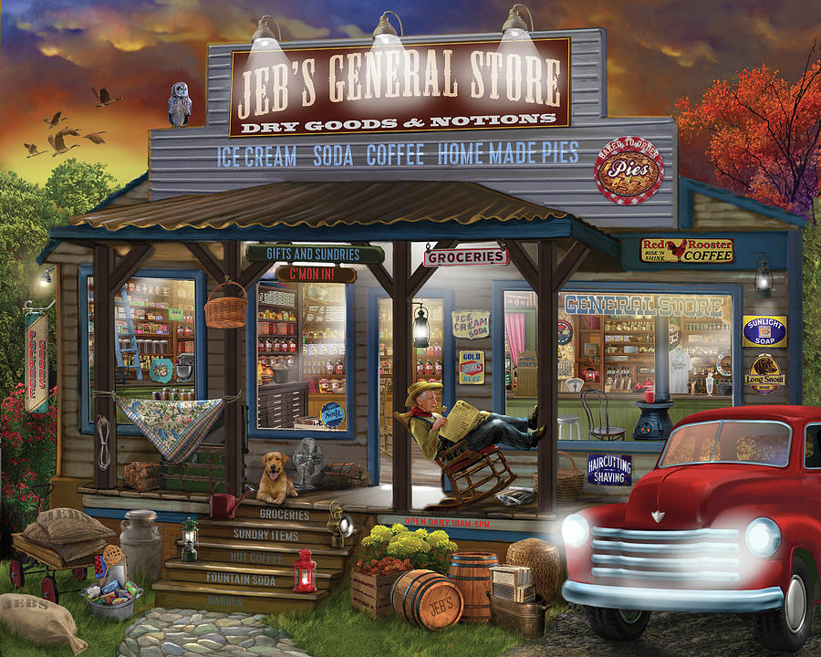 Shops Painting - Jebs General Store by Bigelow Illustrations