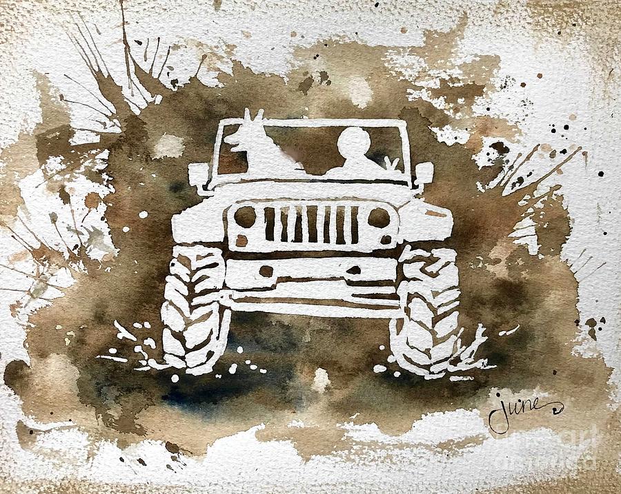 Cool Painting - Jeep Dog by June Huff