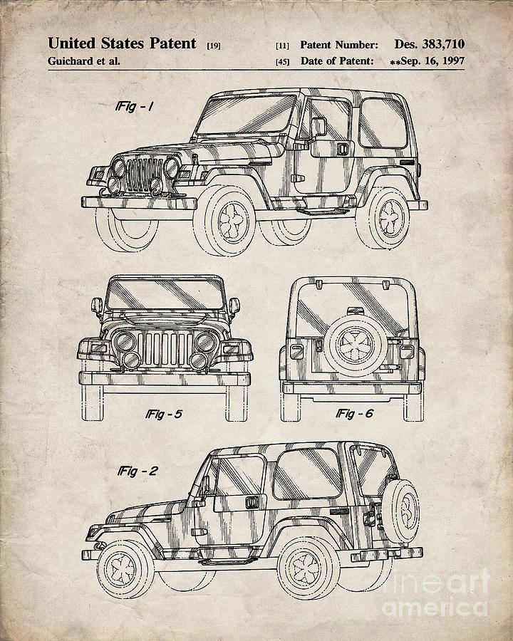 Jeep Wrangler Patent, Jeep Art - Antique Vintage Digital Art by Patent  Press - Pixels