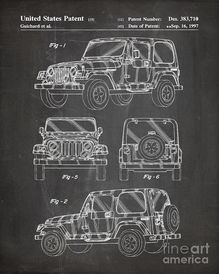 Black And White Digital Art - Jeep Wrangler Patent, Jeep Art - Chalkboard by Patent Press