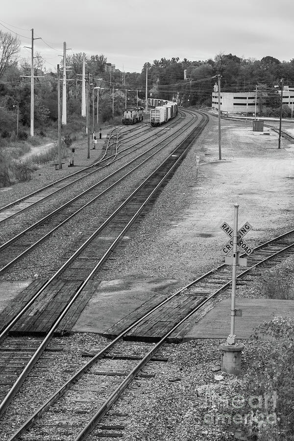 Jeff City Railroad Tracks Grayscale Photograph by Jennifer White
