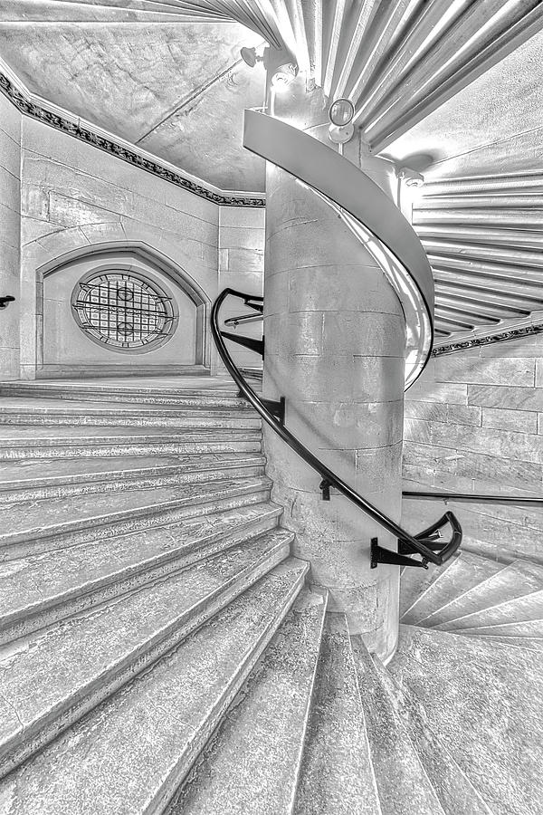 Jefferson Market Spiral Stairs NYPL BW Photograph by Susan Candelario