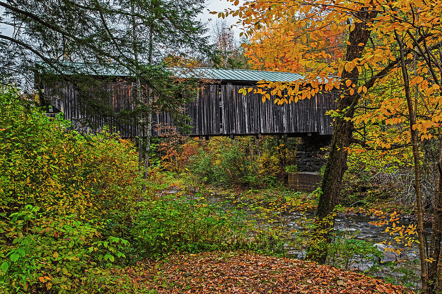 Jeffersonville Poland Covered Bridge Jeffersonville VT Fall Foliage Photograph by Toby McGuire
