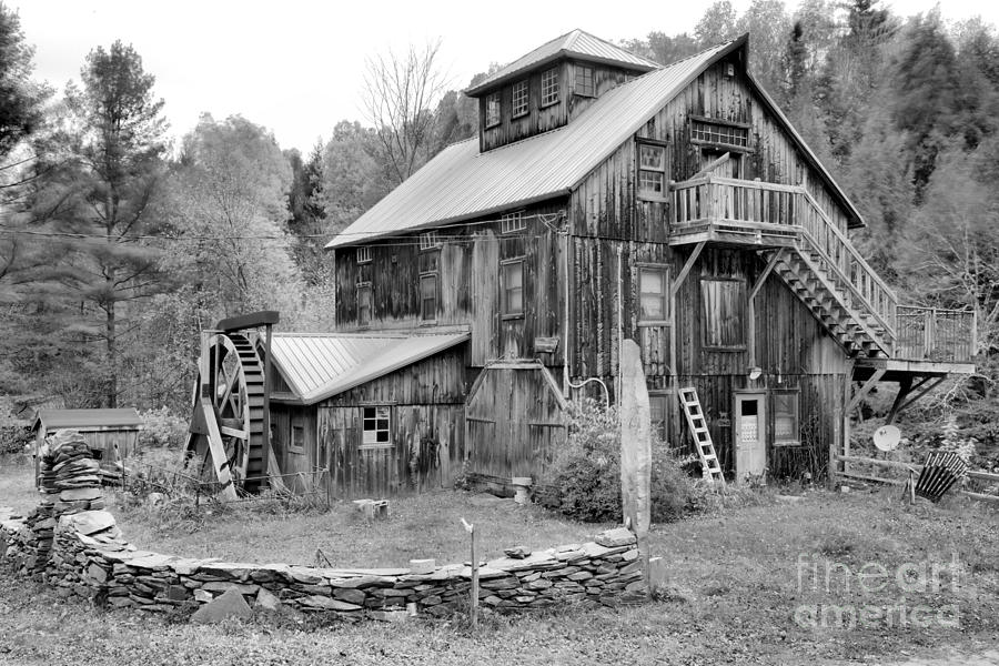 Jeffersonville Vermont Grist Mill Black And White Photograph by Adam Jewell