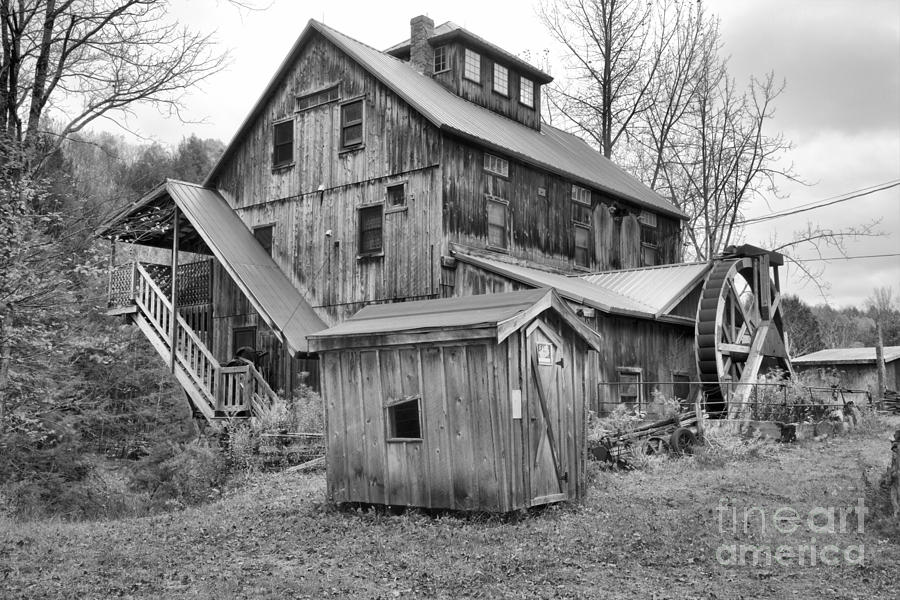 Jeffersonville Vermont Grist Mill Landscape Black And White Photograph by Adam Jewell