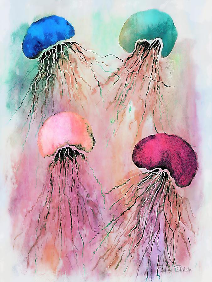 Jellyfish Fantasy Colorful Ascension Painting by Barbara Chichester