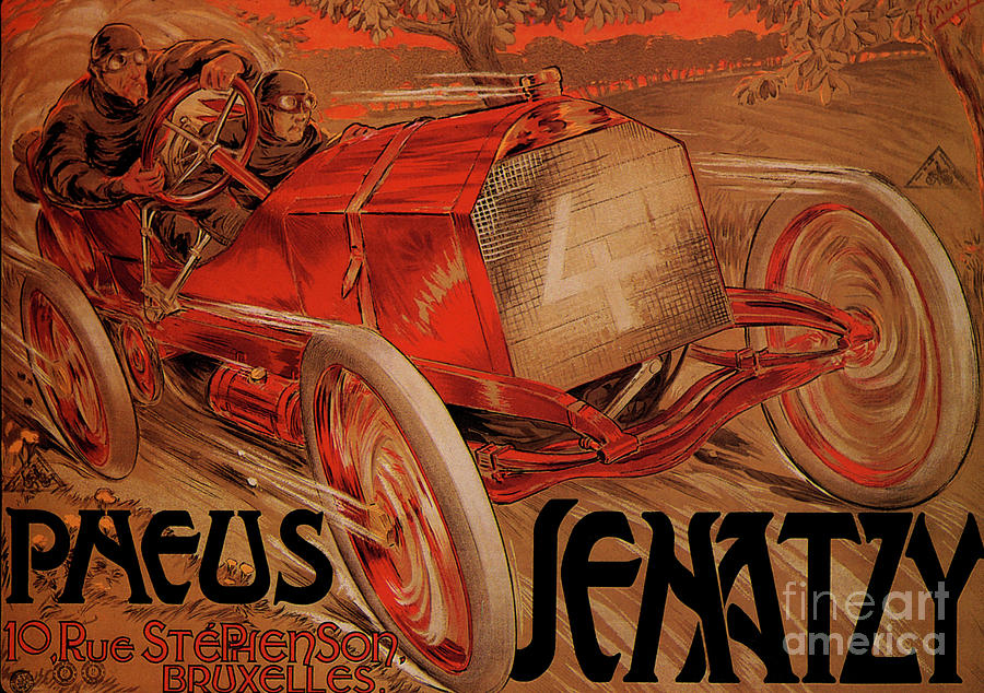 Typography Mixed Media - Jenatzy Tyres by Georges Gaudy