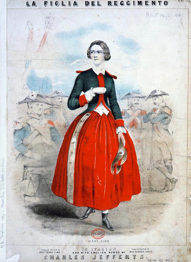 Jenny Lind as Marie in Donizettis Fille du Regiment. GAETANO DONIZETTI . Painting by Album