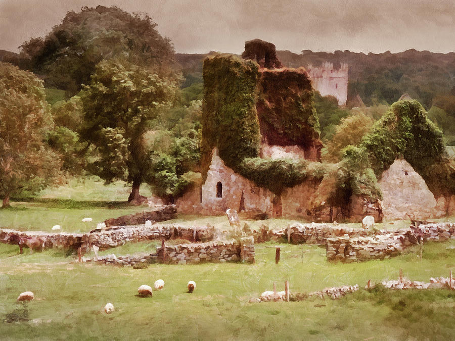 Jerpoint Park - Irish Landscape with Ruins Painting by Menega Sabidussi
