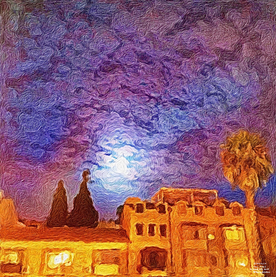 Full Moon Digital Art - Jerusalem Full Moon October 24, 2018 by Pamela Storch