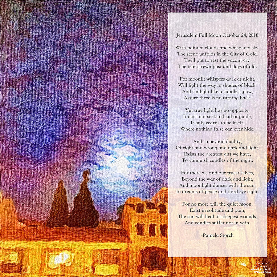Poem Digital Art - Jerusalem Full Moon October 24, 2018 Poem by Pamela Storch