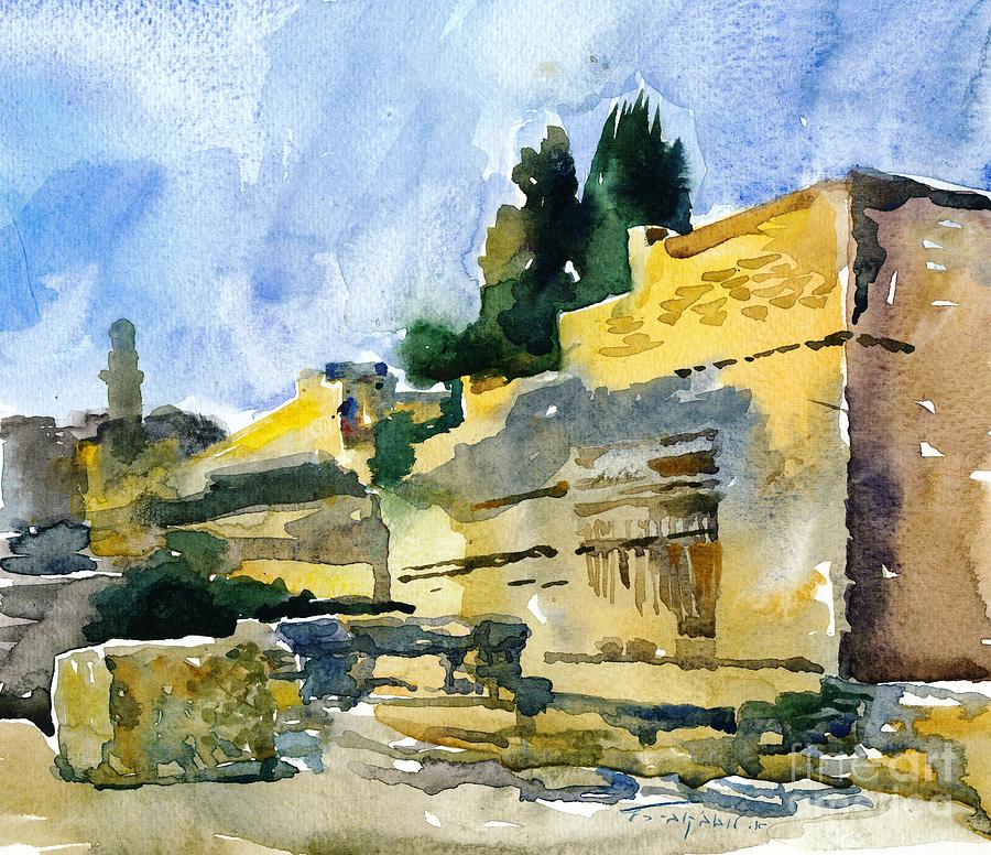 Jerusalem - The Western Wall of the Temple Mount  Painting by Anna Lobovikov-Katz