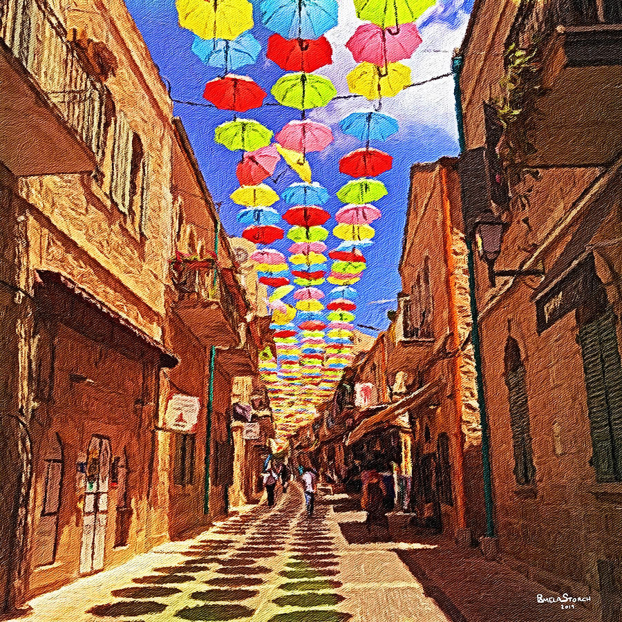 Jerusalem Umbrellas Street Digital Art by Pamela Storch