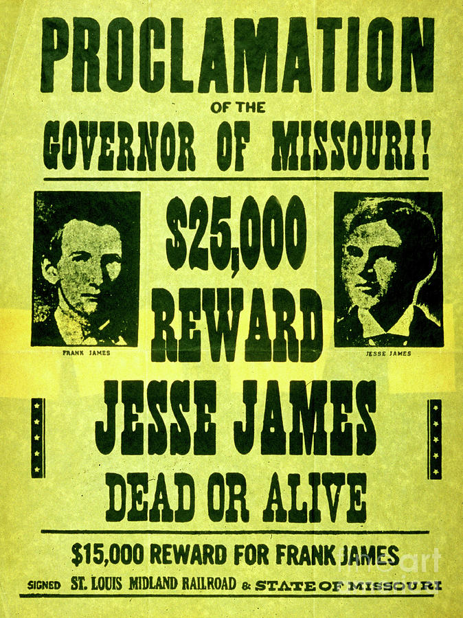 Jesse James dead or alive vintage wanted poster Drawing by American School