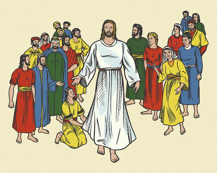 Vintage Drawing - Jesus Among a Group of People by CSA Images