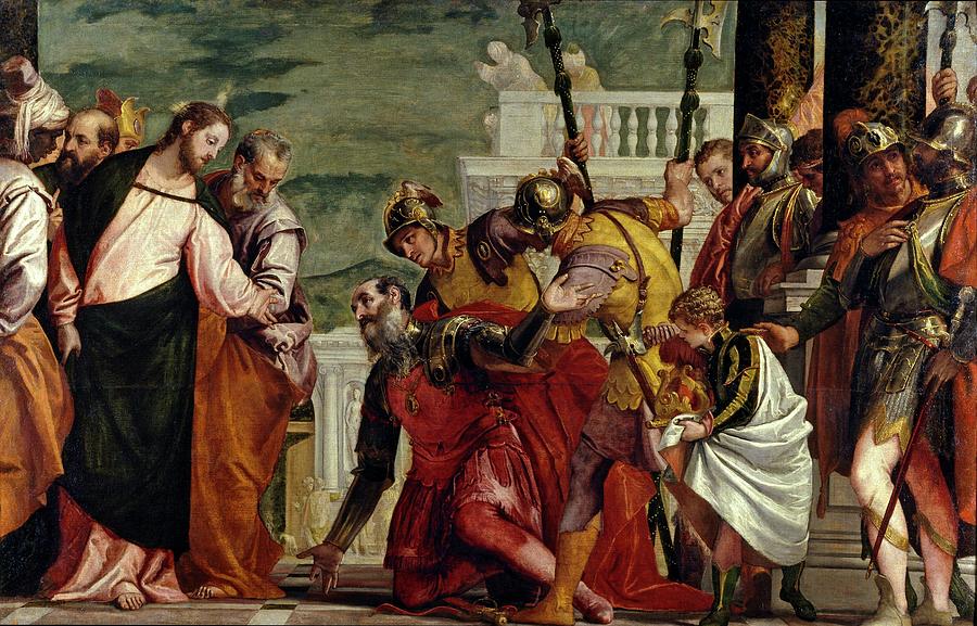 Jesus and the Centurion, ca. 1571, Italian School, Oil on canvas, 192 cm x 29... Painting by Paolo Veronese -1528-1588-