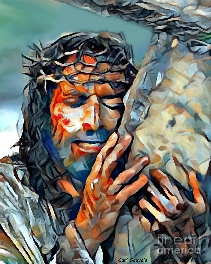 Jesus and the Cross Mixed Media by Carl Gouveia