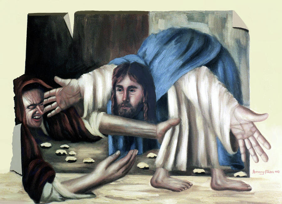 Jesus And The Old Lady Painting by Anthony Falbo