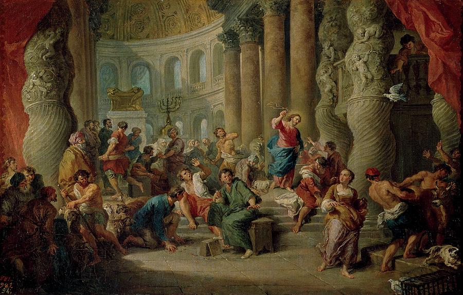 Jesus Driving the Merchants from the Temple, ca. 1725, Italian School,... Painting by Giovanni Paolo Pannini -1691-1765-